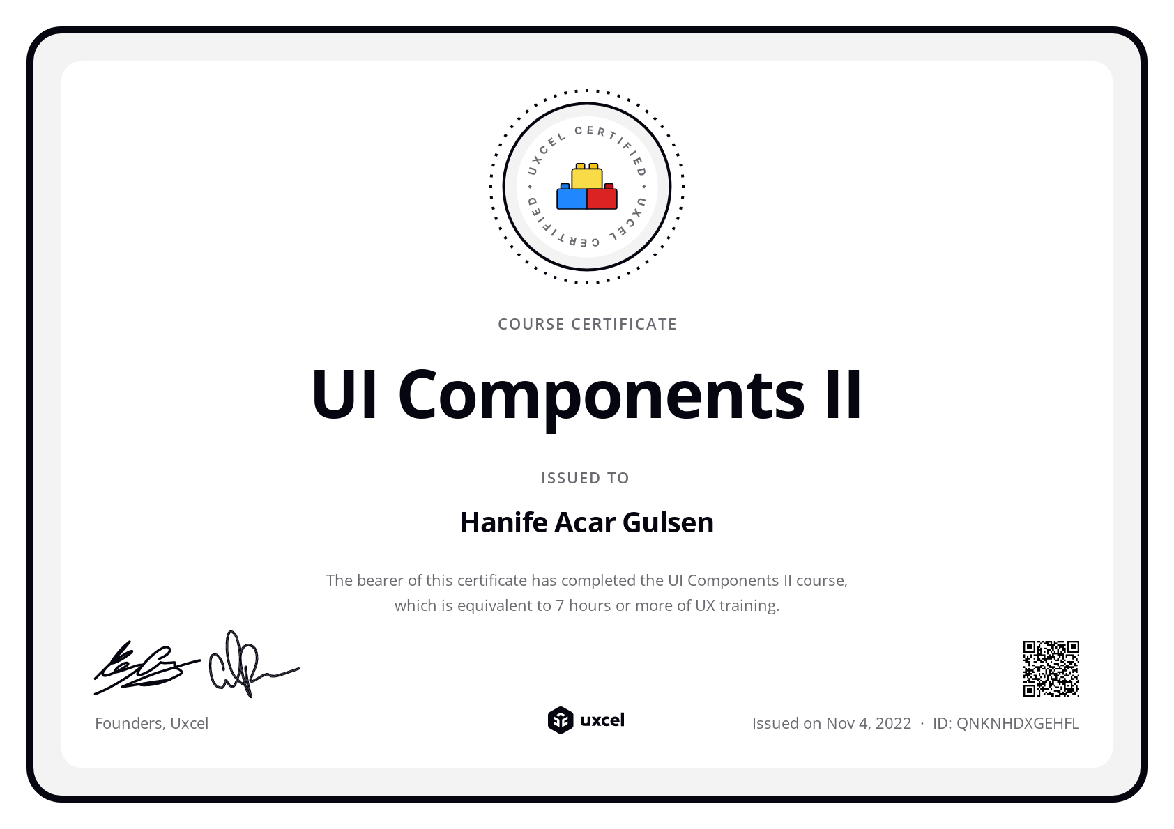 Hanife Acar Gulsen's certificate